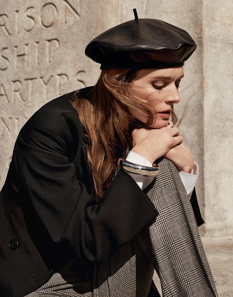 Leather beret trend Porter magazine. Photography by Alexandra Nataf, styling by Morgan Pilcher