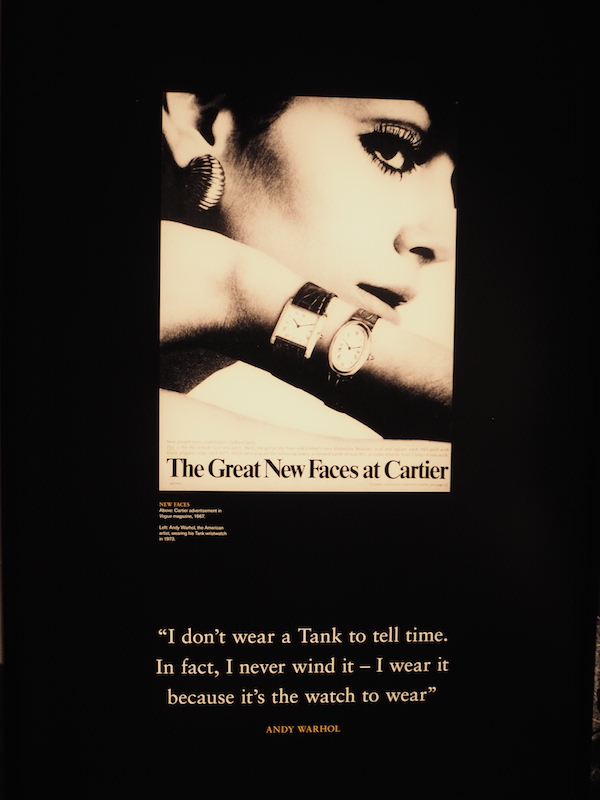Andy Warhol quote on cartier Watch at Cartier in Motion exhibition