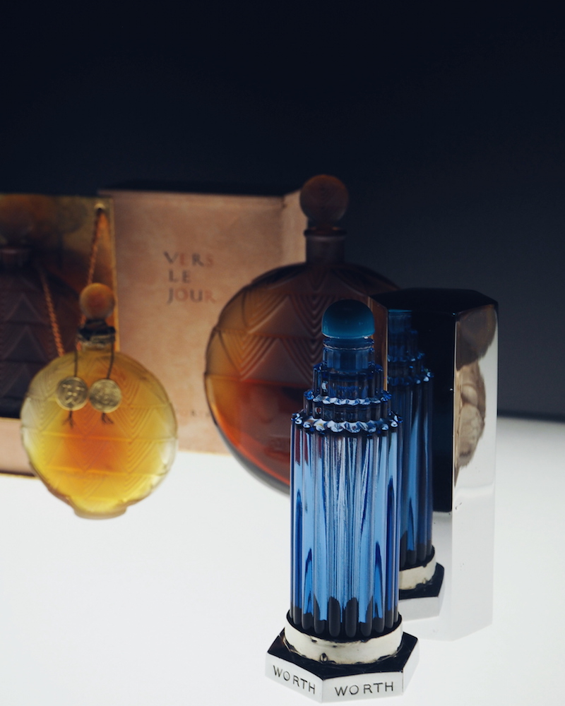 original Lalique Worth perfume bottle on display at the Lalique Museum in Alsace
