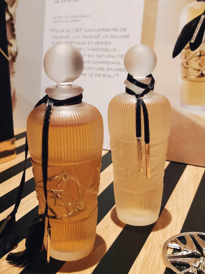 Lalique Mon Premier Cristal collection limited edition bottles of Hirondelles Absolu de Parfum hand-painted with 23 carat gold swallows 