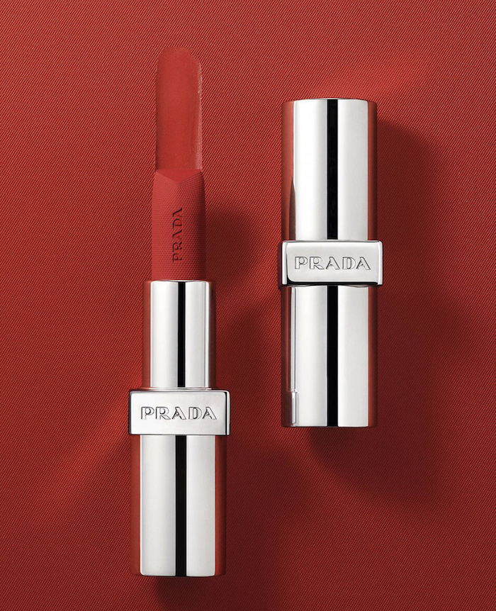 Prada Beauty lipstick with saffiano texture